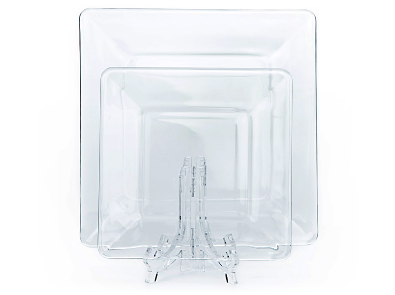 clear square glass china rental