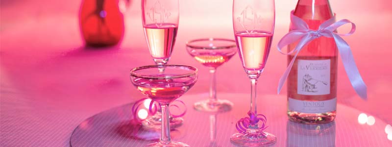 fancy glasses on drinks on a table as valentines day party ideas for adults